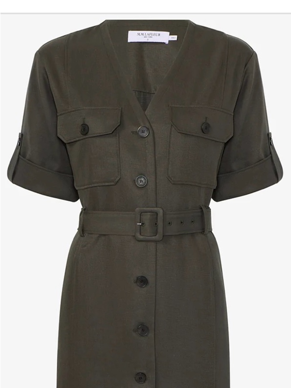 MM Lafleur Artemis Safari Olive Green Midi Utility Shirt Dress with Belt 4